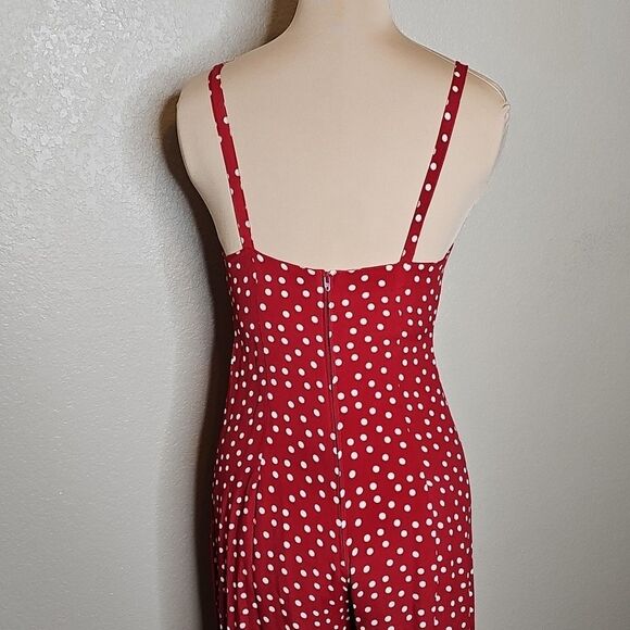True Vintage Betsey Johnson 90s Red Ivory Polka Dot Wide Leg Crop Jumpsuit Small - Picture 7 of 13